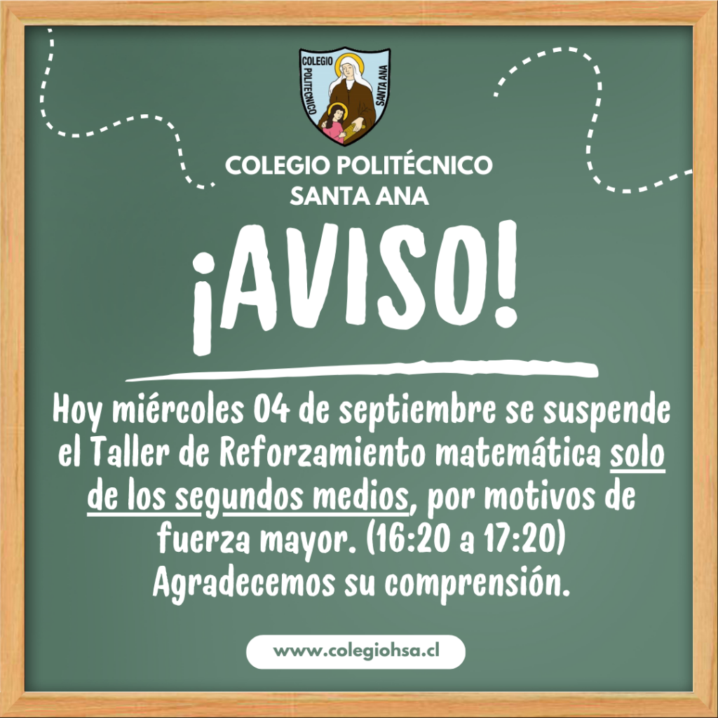 Suspensión de Taller de Reforzamiento Matemática de 2dos medios