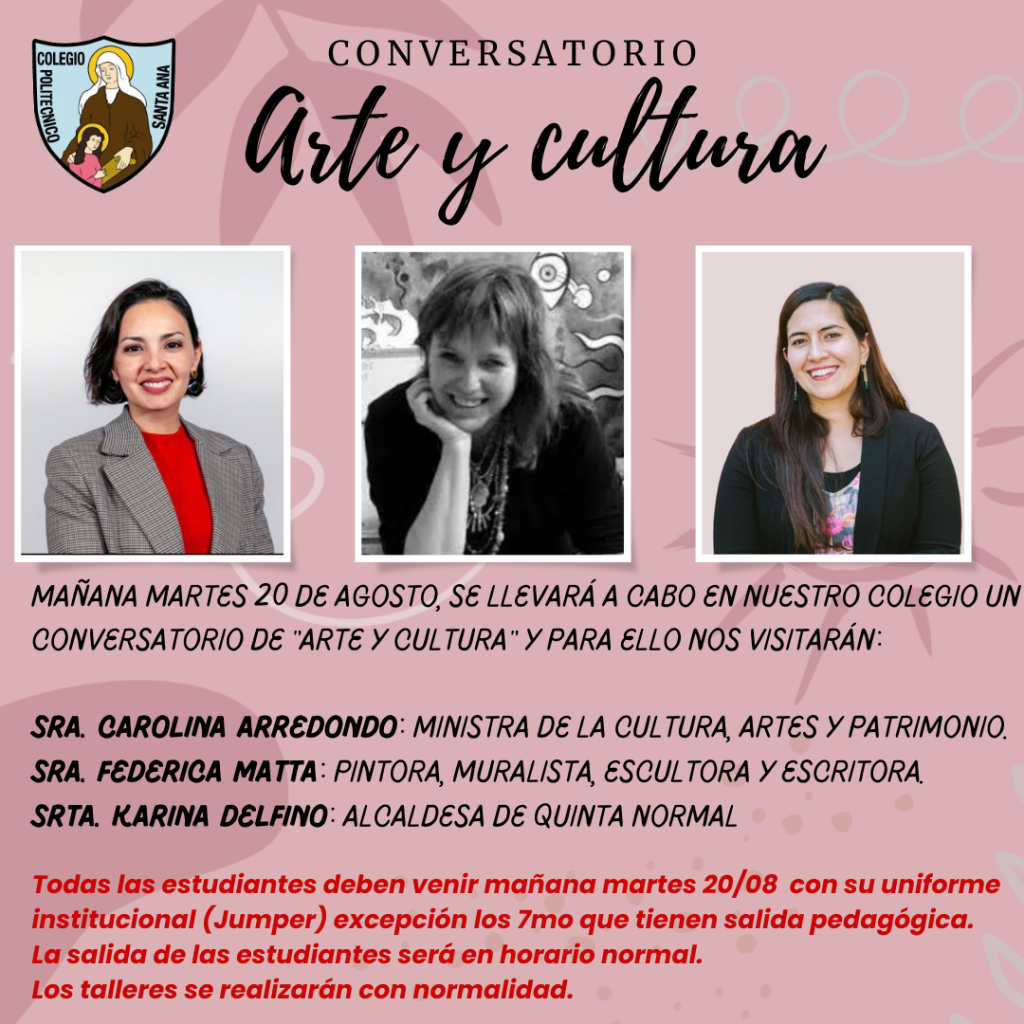 Recordatorio "Conversatorio de Arte y Cultura, martes 20 de agosto"